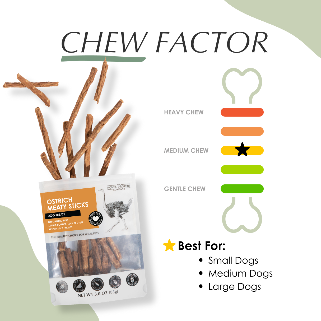 Ostrich Meaty Sticks Dog Treats Chew Factor - The Novel Protein Company